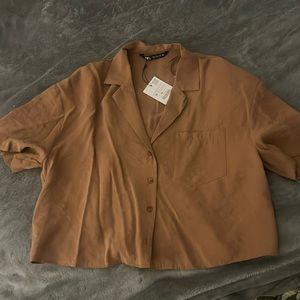 NWT Zara caramel button down